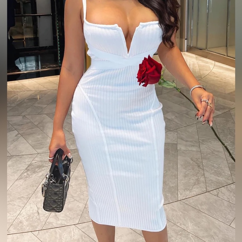 Fashion nova white bandage midi dress plunging neckline cleavage SOLD OUT
